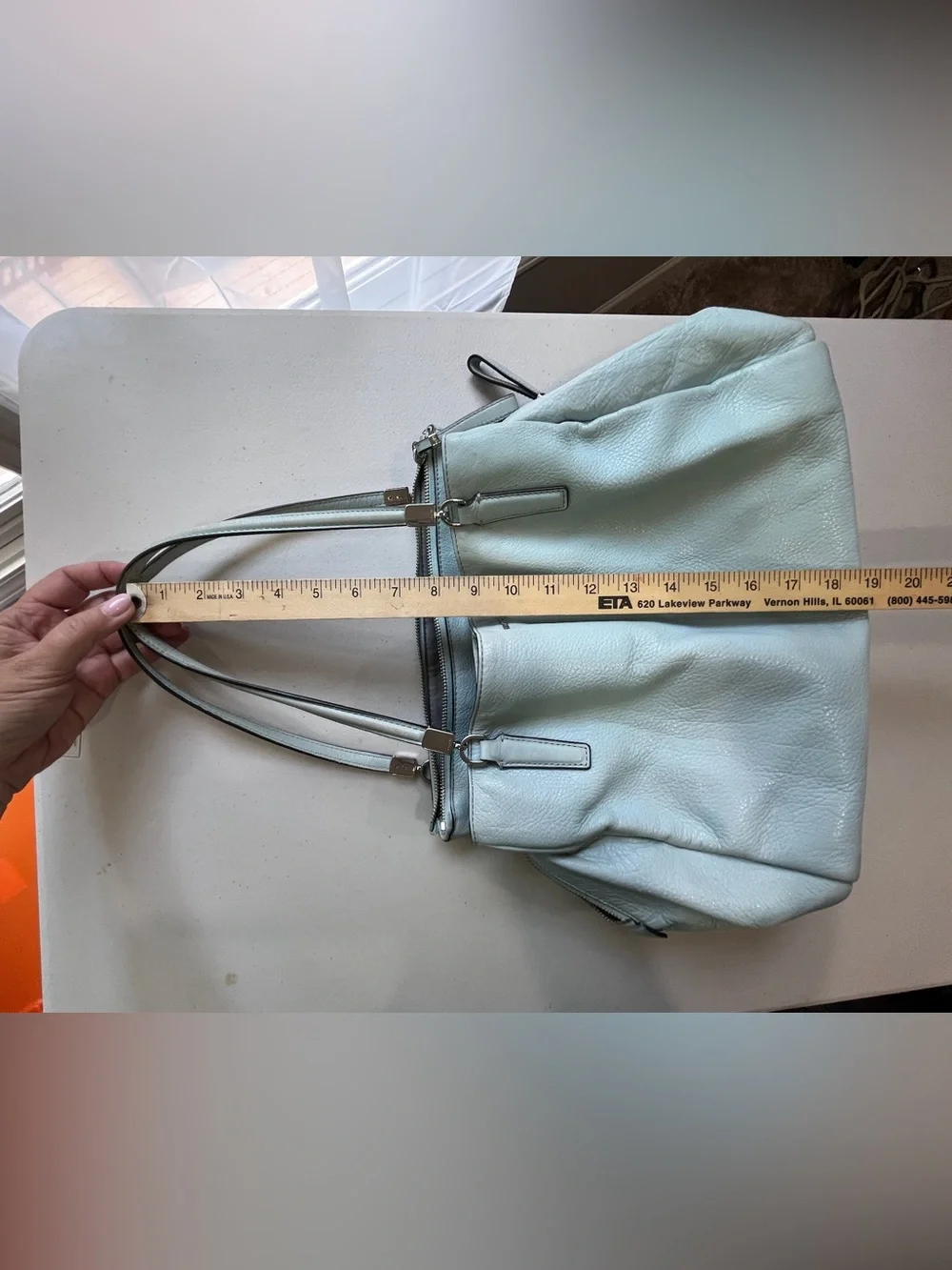 Coach Pebbled Leather Light Blue Triple Compartment Tote Shoulder Bag